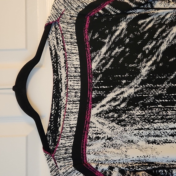 Bloomingdale's Chequer 3/4 Sleeve Black/White and Pink Detail Dress Size 4 - Picture 4 of 15